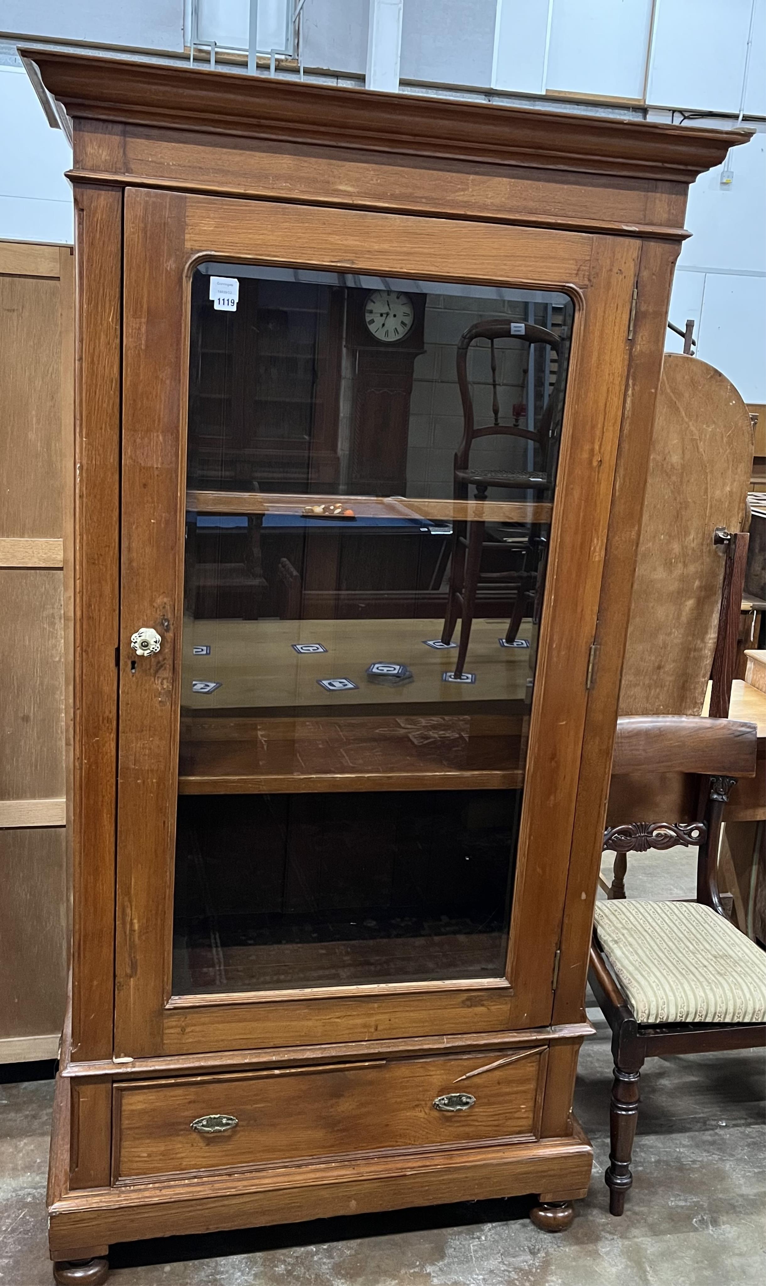 An early 20th century Victorian style Anglo Indian teak bookcase, width 104cm, depth 56cm, height 198cm. Condition - good